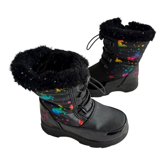 totes Other - Totes Snow Boots Toddler Black Rainbow Unicorn Design Waterproof Size 7